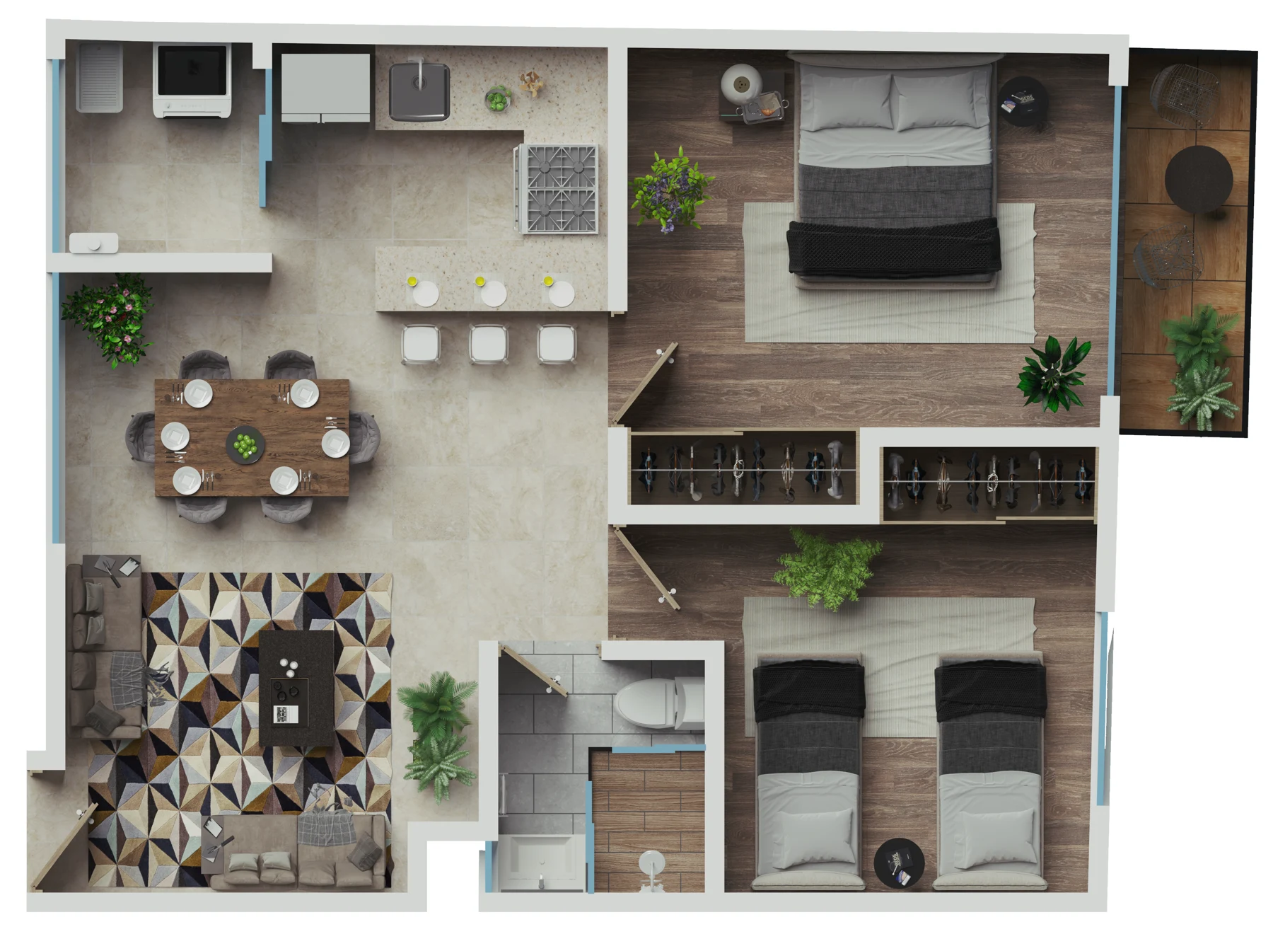 Departamento tipo H · Representación arquitectónica